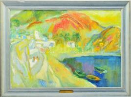 Tallós Ilona (1918-1991): Algériai falu, 1978-79. Olaj, vászon, faroston, jelzés nélkül. Katalógusszám 126 és reprodukálva: Tüskés Anna: A festészet csendes hatalma, Tallós Ilona. Pécs, 2025, PTE Művészettörténet Tanszék Művészeti Kar, 167. o. Keretben. 50×70 cm.