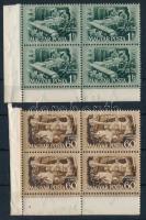 1952 Bányásznap sor ívsarki négyestömbökben, ívszéli dátumjelzéssel