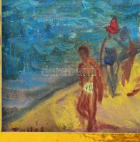 Tallós Ilona (1918-1991): Adriai strand. Olaj, vászon, kartonon, jelezve balra lent: Tallós (keret á...