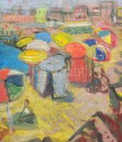 Tallós Ilona (1918-1991): Adriai strand. Olaj, vászon, kartonon, jelezve balra lent: Tallós (keret á...