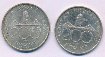 1993. 200Ft Ag "MNB" + 1994. 200Ft Ag "Deák" T:AU,XF, kis patina Adamo F13, F13.1