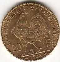 Franciaország 1908 20Fr 6,4516g arany T:2   aranyáron !