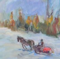 Tallós Ilona (1918-1991): Téli táj (Lovasszán), 1984. Olaj, farost, jelezve balra lent: Tallós. Kata...