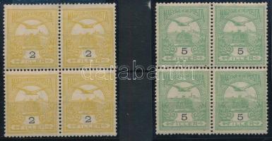 1906 Turul 2f és 5f négyestömb, fordított vízjellel (2 x 2f falcos / hinged)