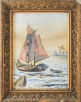 Tóth József (-): Vitorlás, 1937. Tempera, papír. Jelzett. Kissé foltos, apró felületi sérülésekkel. 42×30 cm. Dekoratív, sérült fakeretben.