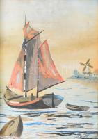 Tóth József (-): Vitorlás, 1937. Tempera, papír. Jelzett. Kissé foltos, apró felületi sérülésekkel. ...