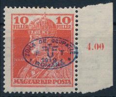 Debrecen I. 1919 Károly ívszéli 10f (17.000) / Mi 37 with margin. Sign: Bodor