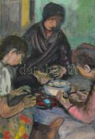 Tallós Ilona (1918-1991): Tojásfestők (miskei tojásfestő asszonyok), 1963. Olaj, vászon, jelezve job...