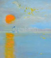 Tallós Ilona (1918-1991): Naplemente (a Balatonon). Olaj, farost, jelezve balra lent: Tallós. Kataló...