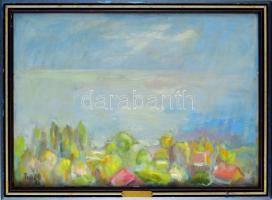 Tallós Ilona (1918-1991): Nyári Balaton, 1986. Olaj, farost, jelezve balra lent: Tallós 86. Katalógusszám nélkül. 50×70 cm. Keretben.