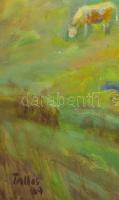 Tallós Ilona (1918-1991): Tehenek (nyári rét), 1989. Olaj, farost, jelezve balra lent: Tallós 89. Ka...