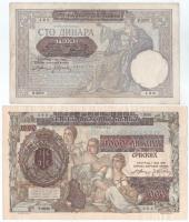 Szerbia 1941. Német megszállás. 100D felülbélyegzett ideiglenes kiadás + 1000D felülbélyegzett ideiglenes kiadás T:XF,F Serbia 1941. German occupation 100 Dinara overprint provisional issue + 1000 Dinara overprint provisional issue C:XF,F Krause P#23, P#24
