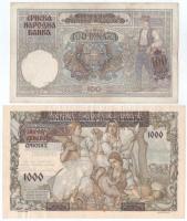 Szerbia 1941. Német megszállás. 100D felülbélyegzett ideiglenes kiadás + 1000D felülbélyegzett ideig...
