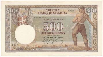 Szerbia / Német megszállás 1942. 500D "G.0334 557" T:XF Serbia / German occupation 1942. 500 Dinara "G.0334 557" C:XF Krause P#31