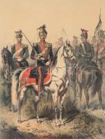 XIX. közepe/XIX vége K.K. Uhlanen, Wien, Alois Leykum, litográfia, papír, modern üvegezett fakeretbe...