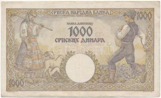 Szerbia / Német megszállás 1942. 1000D női portré vízjellel "Y.0391 012" T:XF,VF
Serbia /...