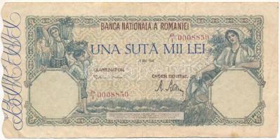 Románia 1946. 100.000L "P/1 0008850" T:VG, kis szakadás Romania 1946. 100.000 Lei "P/1 0008850" C:VG, small tear Krause P#58