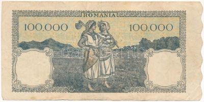 Románia 1946. 100.000L "P/1 0008850" T:VG, kis szakadás
Romania 1946. 100.000 Lei "P...