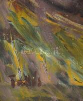 Tallós Ilona (1918-1991): Balatoni szőlőhegy. Olaj, farost, jelezve balra lent: Tallós. Reprodukálva...