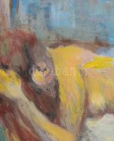 Tallós Ilona (1918-1991): Fekvő női akt. Olaj, farost, jelzés nélkül. Katalógusszám nélkül. 39,5×60 ...