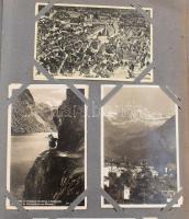 240 db háború előtti osztrák képeslap albumban, nagyrészt 1940-es évek, nagyrészt postatiszta