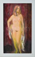 Tallós Ilona (1918-1991): Álló női akt. Olaj, farost, jelzés nélkül. Katalógusszám nélkül. 60×34 cm. Keretben.