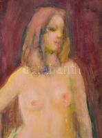Tallós Ilona (1918-1991): Álló női akt. Olaj, farost, jelzés nélkül. Katalógusszám nélkül. 60×34 cm....