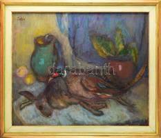 Tallós Ilona (1918-1991): Csendélet vaddal/Fácános csendélet, 1970-75. Olaj, farost, jelezve balra fent: Tallós. Katalógusszám 114 és reprodukálva: Tüskés Anna: A festészet csendes hatalma, Tallós Ilona. Pécs, 2025, PTE Művészettörténet Tanszék Művészeti Kar, 159. o. 59,5×73 cm. Keretben.