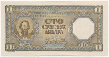 Szerbia / Német megszállás 1943. 100D "P.0489 248" T:AU Serbia / German occupation 1943. 100 Dinara "P.0489 248" C:AU Krause P#33