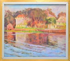 Tallós Ilona (1918-1991): Vörösberény. Olaj, vászon, jelzés nélkül, hátoldalán Tallós Ilona autográf feliratával. Katalógusszám nélkül. 52x62,5 cm. Keretben.