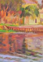 Tallós Ilona (1918-1991): Vörösberény. Olaj, vászon, jelzés nélkül, hátoldalán Tallós Ilona autográf...