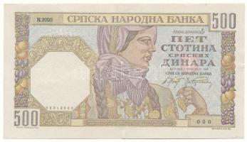 Szerbia / Német megszállás 1941. 500D "K.2093 000" T:AU,XF Serbia / German occupation 1941. 500 Dinara "K.2093 000" C:AU,XF Krause P#27