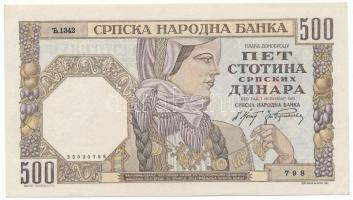 Szerbia / Német megszállás 1941. 500D "D.1342 798" T:AU, sarokhajlás Serbia / German occupation 1941. 500 Dinara "D.1342 798" C:AU, folded corner Krause P#27