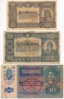 1915. 10K piros "DEUTSCHÖSTERREICH" felülbélyegzéssel + 1923. 100K + 1923. 1000K (ragasztott) T:F,VG közte szép papír