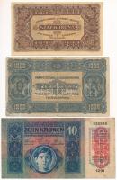 1915. 10K piros "DEUTSCHÖSTERREICH" felülbélyegzéssel + 1923. 100K + 1923. 1000K (ragaszto...