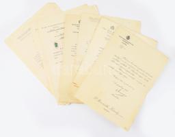 ca 1930-1940 Vasutas okmányok 10 db, MÁV elnökök, közte Imrédy Kálmán MÁV igazgatósági elnök, Imrédy Béla miniszterelnök öccsének hivatalos levele saját kezű aláírásával, fejléces papíron, szárazbélyegzővel