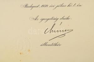 ca 1930-1940 Vasutas okmányok 10 db, MÁV elnökök, közte Imrédy Kálmán MÁV igazgatósági elnök, Imrédy...