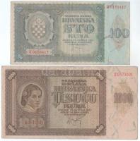 Horvátország 1941. 100K + 1000K T:F Croatia 1941. 100 Kuna + 1000 Kuna C:F
