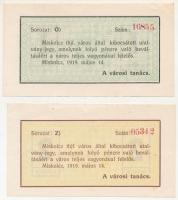 1919. Miskolc 1919.05.14. 1K "Miskolcz város" utalvány-jegye, "O) 16855" + 2K &q...