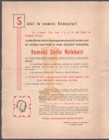 1936 Arad, Reinhart Gyula kézműiparos céh díszmesterré választásról szóló díszes, kétnyelvű hirdetmény. 50x35 cm