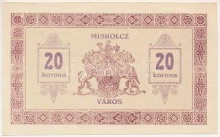 1919. Miskolc 1919.05.14. 20K "Miskolcz város" utalvány-jegye, "A) 3877" T:AU,XF, hajtatlan Hungary / Miskolc 14.05.1919. 20 Korona "Miskolcz város", "A) 3877" C:AU,XF, unfolded