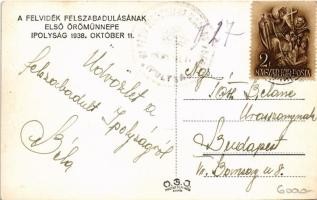 1938 Ipolyság, Sahy; "A Felvidék felszabadulásának első örömünnepe" bevonulás, honleányok ...