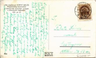 1941 Szabadka, Subotica; Horthy Miklós és Purgly Magdolna a "Magyar Kenyér" ünnepén, bevon...