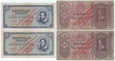 1930. 100P (2x) + 1945. 1.000.000P (2x) mindegyik "Magyar Éremgyűjtők Egyesülete XIX. Vándorgyűlése Sátoraljaújhely 1989. augusztus 4-6." felülbélyegzéssel T:F,VG