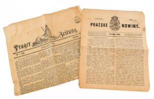 1844 Prázské Nowiny c. cseh nyelvű lap 1. száma. + 1836 A Prager Zeitung 83. száma