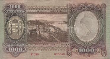 1943. 1000P (2x) egymásutáni sorszámmal T:I- Saroktörés, kissé foltos