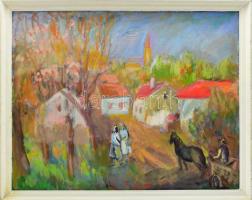 Tallós Ilona (1918-1991): Nógrádverőce (Verőce, Dunakanyar). Olaj, vászon, jelezve balra lent: Tallós (halványan). Katalógusszám nélkül. 60,5x77 cm. Keretben.