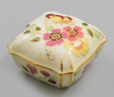 Zsolnay pillangó mintás bonbonier, jelzett, hibátlan, 7,5x7,5 cm