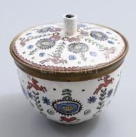 Perzsa mintás zománcozott réz fedeles edény, m: 7 cm