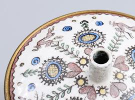 Perzsa mintás zománcozott réz fedeles edény, m: 7 cm